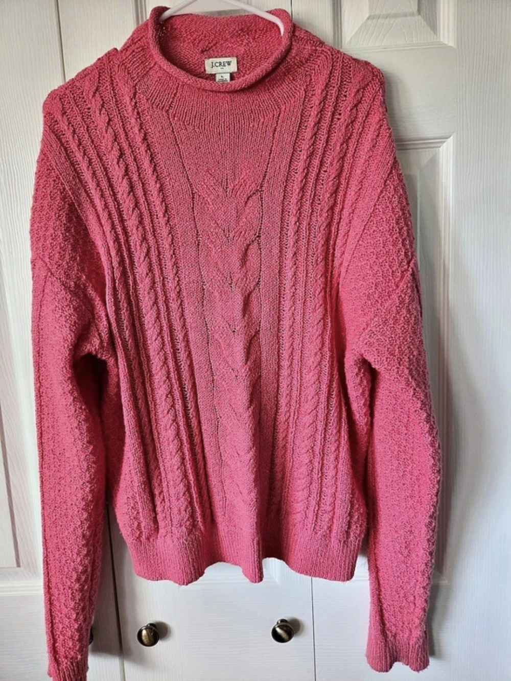 J.CREW Cable Mockneck Sweater Cable Knit Pink Large SO SOFT AND COMFY